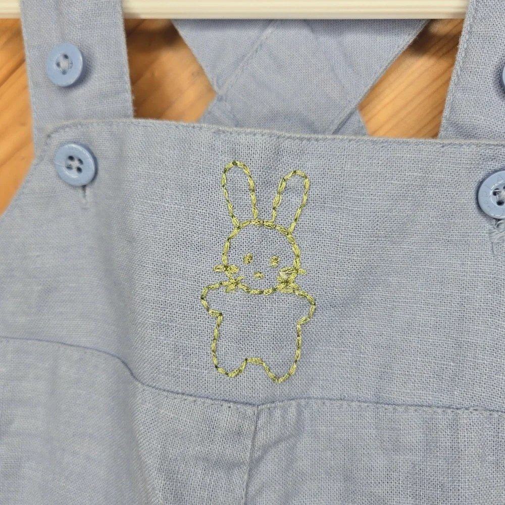 The Children's Place Linen Blend Bunny Blue Overalls Sz 3-6‎ Months